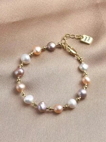 1 Piece 18K Gold Plated Natural Pearl Bracelet, Gift For Women On Mother's Day, Valentine's Day, Birthday, Engagement, Wedding, Girlfriend - Rosa - 查看 10