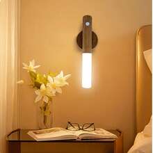 This 1-In-1 LED Motion Sensor Light (Wood Grain Finish) Is A Multi-Functional Night Light/Cabinet Light/Flashlight/Wardrobe Light/Bedside Lamp. It Is Also A USB Rechargeable Ambient Light And Magnetic Wall Light. - Three Colors Of Light - View 3