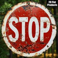 1 Stück 2D flache Kreis-Logo Wandkunst, Vintage STOP Metall-Thema, geeignet für Wohnzimmer, Büro Dekoration, Bar, Küche, Café Schild, perfektes Geschenk für Freunde