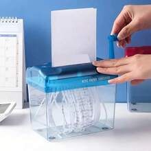 1pcs Mini Hand-Crank Paper Shredder - Portable For Home, Office, And School Use, No Electricity Required, Anti-Slip Base, Compact Office Desktop Document Shredder, Ideal Birthday Gift - Blue - View 3