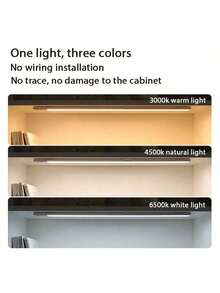 1 pieza Luz LED de 3 colores ultradelgada y regulable con sensor de movimiento, con ajuste de brillo, luz de gabinete recargable por USB, tira de luz inalámbrica para gabinete, cocina, pasillo, escaleras, armario, iluminación de mesita de noche - Regalo de Navidad, Halloween, Acción de Gracias