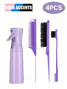 7pcs/6pcs/5pcs/4pcs/2pcs/1pc Square Comb Spray Bottle Set, Cartoon Iron Tower Printing Anti-Static Plastic Comb, Portable Pattern Hair Pulling Needle, High-Pressure Atomization Spray Bottle, Suitable For Girls, Ordinary Hair, Durable ABS Handle, Lovely Square Design, Hairdressing Tool Set ,Hair Styling Tools ,Hair Styling Kit