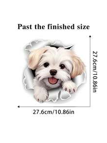 1 pieza Pegatina 3D linda de perro para el baño - Arte de pared autoadhesivo, diseño animal agrietado creativo - Multicolor - Ver 8