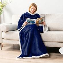 1pc Women's Comfortable Gray Flannel Wearable Blanket With Sleeves And Pockets - Soft Fleece TV Wrap Shawl With Sleeves, Unisex Adult Cozy Warm Thick Blanket With Pockets And Sleeves - Multicolor - View 6