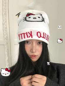 Sanrio 1 Peça Chapéu Fofo de Desenho Animado Warm Hello Kitty, Pelúcia Grossa Adequada para Outono/Inverno