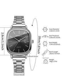 2pcs/Set Fashionable Couple Minimalist Dial Calendar Quartz Wrist Watches, Classic Stylish - Silver - View 4