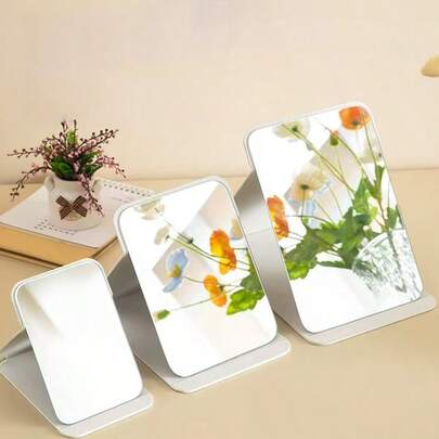 1pc Adjustable Vanity Mirror, Student Dormitory Dressing Table Mirror, Home Decor, Room Decor, Bathroom Accessory, Minimalist Bathroom Makeup Mirror, Portable Tabletop Vanity Mirror, Office Desk Home Use Standing Mirror, Handheld Makeup Mirror, Thanksgiving Christmas Gift