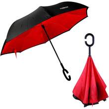 Paraguas de doble refuerzo de moda, paraguas a prueba de viento y lluvias torrenciales, paraguas grandes en sentido inverso, sin escorrentía, fácil de llevar - azul - Ver 3