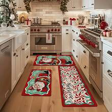 1/2/3 Pcs Thick 0.47 Inch/1.2 Cm Christmas Kitchen Mat Set, Christmas Kitchen Rug Set, Santa Lollipop Pattern, Christmas Kitchen Decor, Suitable For Kitchen, Home Office, Laundry Room, Bathroom, High Quality Flannel Material + Non-Slip Backing - Multicolor - View 4