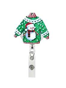 1 Stück, Weihnachtspullover-Stil, Weihnachtsmann, Schneemann, Elch, einziehbarer Ausweishalter, 360° Drehung, geeignet für Ausweishalter, Arzt, Krankenschwester, Lehrer Namensschild-Halter