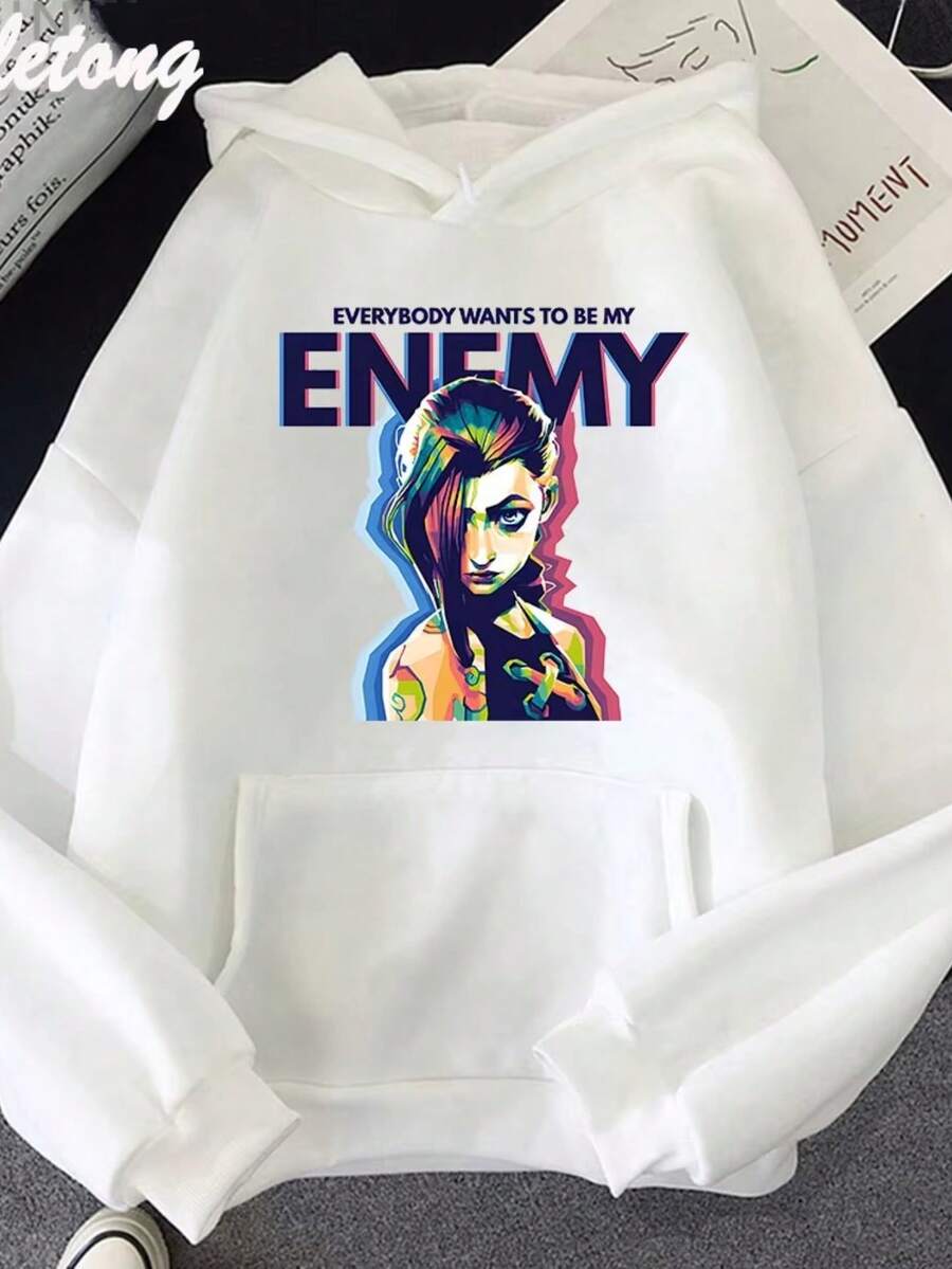 Jinx Arcane Sudadera Con Capucha ENEMY Cool Estampado Gráfico Sudadera Mujer Chándal Sudaderas Ropa Estética Ropa De Calle Manga Casual Hombre - Blanco - Ver 1