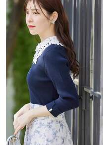 1pc Women's Elegant Black & White Lace Embroidered Detachable Collar, Floral Pattern, Beaded Decor, And Semi-Blouse Design, Versatile Accessory For Autumn/Winter Outfits For Dress For Christmas Decor