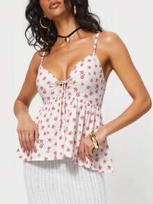 Women's Elegant Strapless Pleated Tube Top With Floral Pattern, Suitable For Daily Wear, Parties, Clubs, Etc., Autumn - Multicolor - View 3