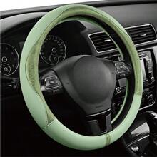 MX    PIC AUTO Steering Wheel Cover Green Patterned Leather Patchwork Design Universal Fit 14.5" 15.5" AntiSlip OdorFree Soft PU Grain Leather Durable Grip Car Accessory For Girls And Women - 綠色 - 查看 3