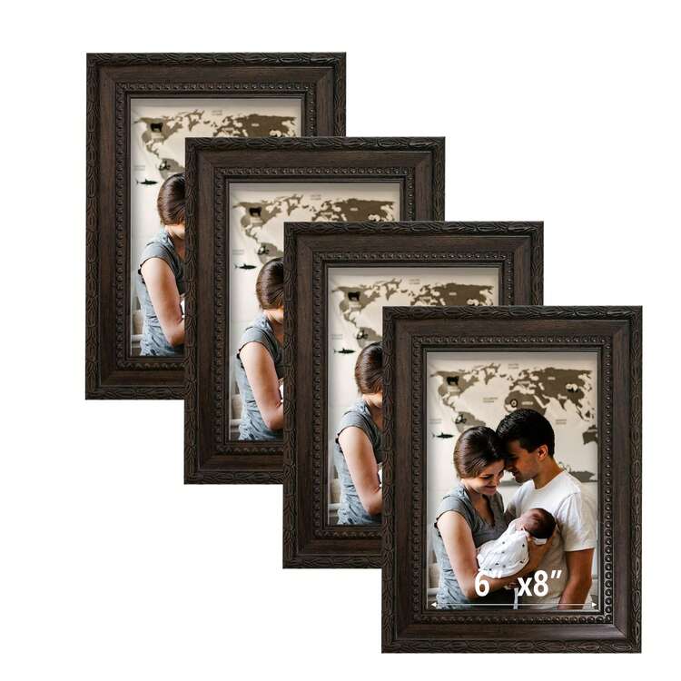 1pc/4pcs Vintage Textured Gallery Photo Frames, 3.5x5", 4x6", 5x7", 6x8", 8x10" Size Options, Suitable For Tabletop Display Or Wall Decor, Great For Display Cabinet, Fireplace, Nightstand, Entryway, Living Room (Photo Paper Included Randomly) - Brown - View 15