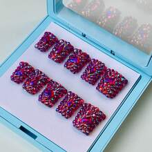 NailLuxe 10 PCS Handmade Duckbill Press - On Nails | GlamRubySparkle With Acrylic Ruby - Hued Rhinestones & Heart - Shaped Embellishments - Màu tím  Violet - Xem 1