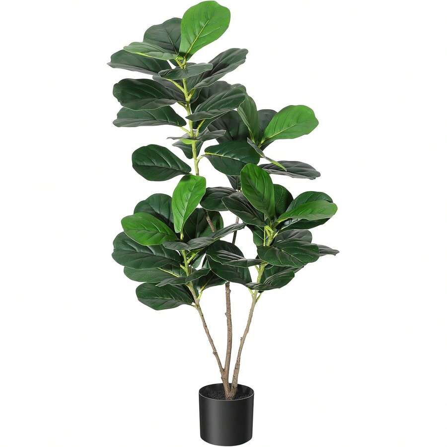 Artificial Fiddle Leaf Fig Tree,Faux Ficus Lyrata Plant,Faux Tall Ficus Tree,Fake Fig Silk Tree In Pot For Indoor Outdoor Home Office Living Room Bathroom Decor - 4 pies - Ver 1