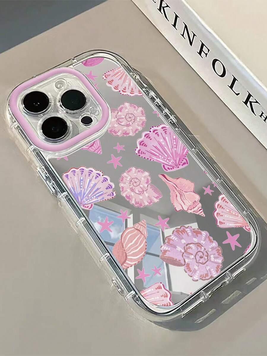 1pc Pink Shell Starfish Pattern Mirror Phone Case, 1.5mm PC Hard Shell 2-In-1 Full Coverage Airbag Anti-Drop, Raised Camera Ring, Suitable For IPhone 16/16 Pro/16 Plus/16 Pro Max/17/17 Pro/Air/17 Pro Max/15/11/12/13/14/16E/15 Pro/14 Pro/13 Pro/12 Pro/11 Pro/15 Pro Max/14 Pro Max/13 Pro Max/12 Pro Max/11 Pro Max