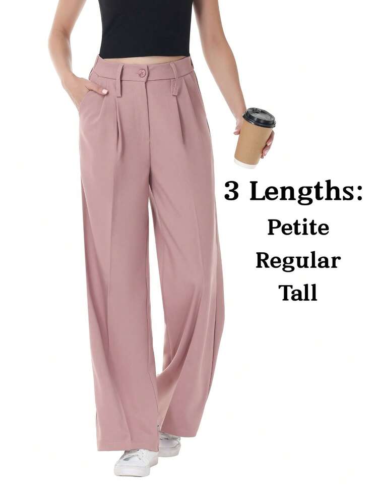 Women's Petite/Regular/Tall 3 Lengths Wrinkle-Free Flowy Office Dress Pants Slacks Breathable Workout Casual Wide Leg Stretchy High Waist Business Trousers - 粉色 - 查看 2
