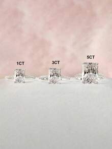 1 chiếc nhẫn đính hôn/cưới hình chữ nhật lấp lánh, bạc sterling 925, nhẫn hứa hẹn/nhẫn vĩnh cửu dành cho nữ, món quà trang sức tinh tế. - Bạc - Xem 7