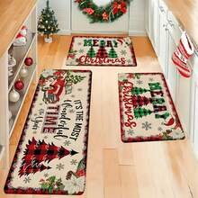 1/2/3pcs Thick 0.47inch/1.2cm Christmas Theme Kitchen Mat - Farmhouse Truck & Buffalo Plaid Design, Non-Slip, Stain Resistant, Machine Washable, Suitable For Home, Office, Laundry, Bathroom - Premium Flannel Surface With Memory Foam Backing - Multicolor - View 2