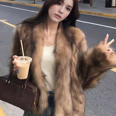 우아한 브라운 인조 모피 코트 여성 재킷 가을 겨울 새로운 패션 시크 파티 모피 코트 캐주얼 긴 소매 푹신한 의상 여성 외출 탑 스트리트웨어 크리스마스 옷