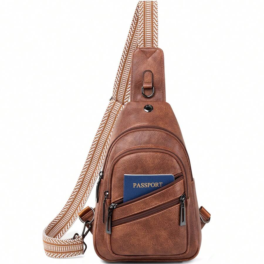 Leresas Sling Bag For Women Crossbody Purse Leather Crossbody Bag Fanny Pack Chest Bag For Travel Everyday Vacation - 棕色 - 查看 1