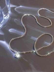 1pc Copper Plated Silver Luxury Shiny Cubic Zirconia Pendant Necklace, Versatile Accessory For Women