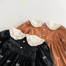 Girls Dress Autumn Lapel Retro Embroidery Baby Girl Princess Spring And Autumn Skirt - 黑色 - 查看 9