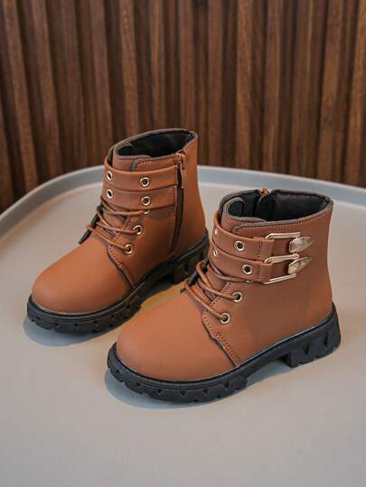 1 par de botas medianas para niñas, ligeras, cómodas y duraderas con cremallera lateral, suela plana, adecuadas para uso diario al aire libre en otoño/invierno