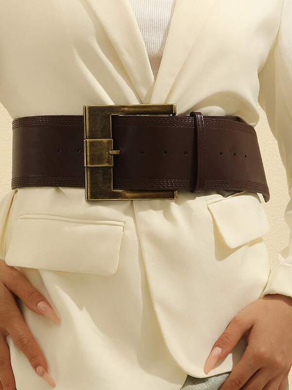 1pc Women's Vintage Maillard Style Wide Belt, Waist Cincher Dress Accessory, Chic American Preppy Look, Suitable For Daily Wear