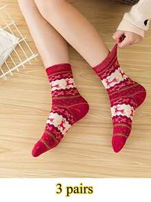 5 Pairs Of Cozy Reindeer Print Mid-Calf Socks - Warm, Thick Christmas Socks For Women, Festive Animal Design In Red, Beige, Brown, And Navy Blue, Perfect For Holiday Celebrations, Christmas Socks