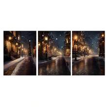 3 pièces Scène de rue enneigée moderne Toiles murales, Impression haute définition avec cadre en option, Convient pour les salons, chambres à coucher, salles de bain, bureaux, cafés, salles de sport, décorations de fête de famille, peintures murales de décoration de la maison, peintures murales de décoration de Noël, cadeaux idéaux pour les amis