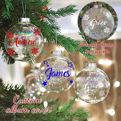 1pc Customized Transparent Plastic Christmas Ornament, Personalized Sphere Ornament, Photo Holiday Christmas Tree Decor Gift, 2025 Customized Christmas Ball