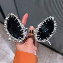 Women's Punk Alien Glasses - Metallic Chain-Like Frame, Bold Statement Eyewear For Costume Parties, Concerts, Everyday - Edgy Gothic Accessories For Women - Grey - View 5