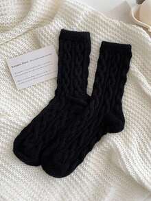 1 Đôi tất đi trong nhà mềm mại, dày dặn, màu trơn, ấm áp, dài đến bắp chân, mùa thu/đông dành cho nữ - trắng - Xem 15