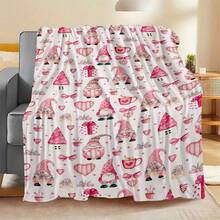 1PC Perfect Pink Christmas Gnome Themed Flannel Blanket, Machine Washable, Soft And Comfortable, Lightweight Wool Blanket, Home Decoration, Suitable For All Seasons, Friend Gift, Suitable For Sofas, Beds, Cars, Offices, Camping, Travel, Outdoor, Suitable For Giving To Family And Friends. The Perfect Holiday Gift For Sons, Daughters,