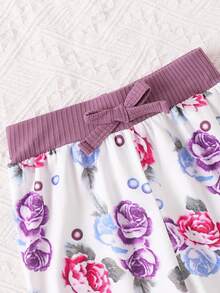 女婴休闲字母印花连帽衫和裤子套装，春秋 - 紫色 - 查看 3