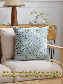 1pc Chenille Floral Jacquard Pillow Cover, Farmhouse Style Square Cushion Cover, Suitable For Sofa, Bed, Chair, Living Room, Bedroom, Car Decor, Light Blue - Light Blue - View 2
