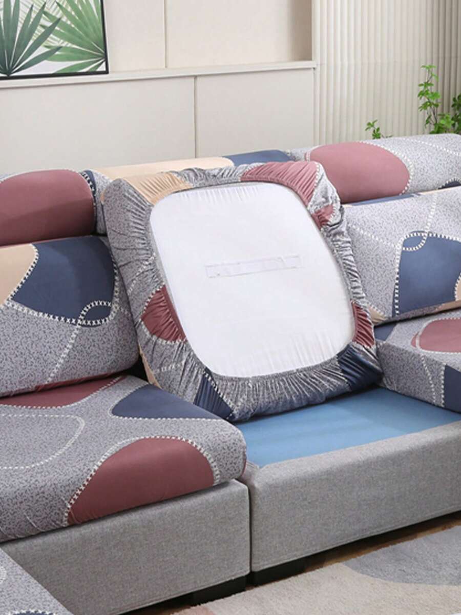 1 件印花弹力沙发座垫套、L 型沙发套、独立沙发靠背垫套、家具保护套、弹力沙发座垫套 - 灰色 - 查看 1