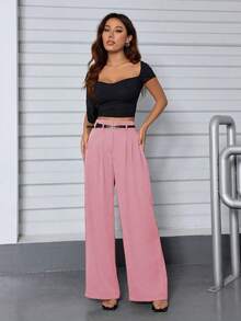 A&DD MODA, REF: 3264 Women's Casual Pants, High Waist, Straight, Wide, With Belt, Side Pockets, Comfortable, Elegant, Social, Versatile, Everyday Style, Flare, Pantacourt, Modern Tailoring, Lightweight Fabric, Perfect Fit, Blogger Look, Sophisticated, Charming, Practical For Work And Outings ✨ - 淺粉色 - 查看 6