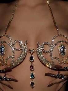 1pc European & American Windmill Crystal Bra Chain, Sexy Crystal Bikini Body Chain