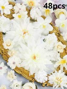 48 件紫色丝绸雏菊和人造玫瑰花头 - 散装人造花，用于 DIY 蛋糕装饰、花环、花圈和花束 - 非常适合婚礼、新娘送礼会、圣诞节装饰、青少年送礼会和家庭派对装饰 - 彩色 - 查看 13