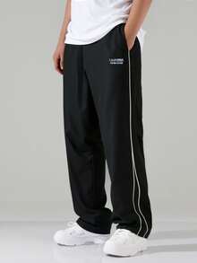 1pc Boys' Casual Straight Leg Pants, Lightweight Comfortable Trousers With Simple Design, Fashionable For Spring & Autumn - Black - View 1