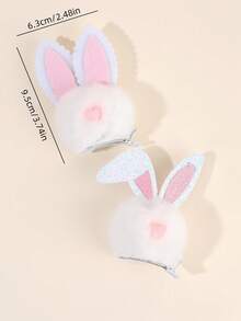 2pcs Easter White Bunny Ears Hair Clips,Furry Ears Hairpins,Cute Hair Barrettes For Girls Teens Festival Party Gifts - Multicolor - View 4
