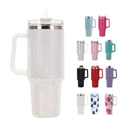 Vaso de café aislado de acero inoxidable de 1 pieza, 40 oz, taza de viaje grande con tapa, aislamiento al vacío para bebidas calientes, acero inoxidable, blanco y negro