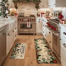 1/2/3 件装加厚 0.47 英寸/1.2 厘米圣诞厨房地垫套装 - 圣诞装饰，一品红图案，防滑记忆海绵底，适用于厨房、家庭办公室、洗衣房、浴室装饰 - 彩色 - 查看 14