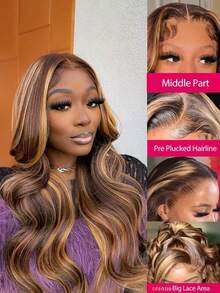 4/27 Highlight Ombre Blonde Brazilian Remy Body Wave Glueless Wigs Human Hair For Women 250 Density 13x6 HD Transparent Deep Curly Lace Front Wig Human Hair No Shedding With Baby Hair Put On And Go For Beginners - Bắt nguồn từ & Ombre - Xem 3
