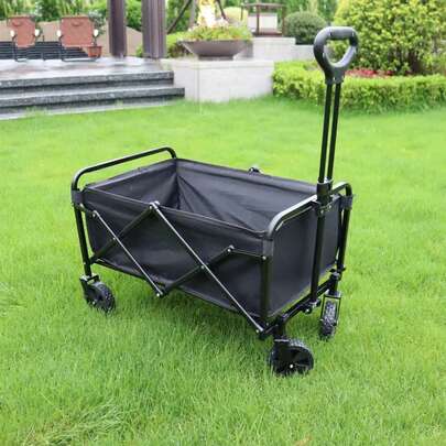 Folding Utility Wagon Cart Collapsible: Adjustable Handle For Camping, Shopping & More - Lightweight Outdoor Wagon, Saves Storage Space
