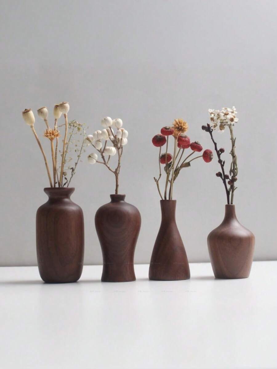 1pc Japanese Minimalist Wooden Flower Vase, Home Living Room Office Desk Decorative Art Vase, Tranquil Surprise, Ramadan Decor, Exquisite Gift